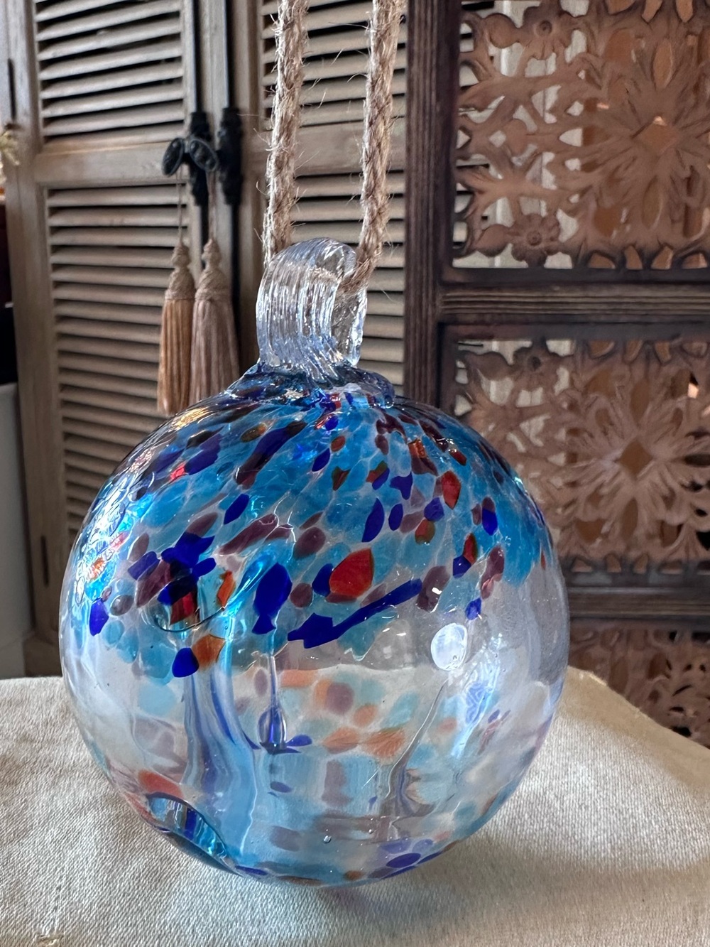 Hand Blown 4” Multi Color Swirl Glass Witches Ball / Ornament / Orb / Sphere.